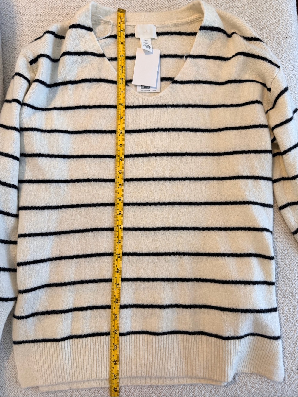 H&M Cream and Black Striped V-Neck Sweater